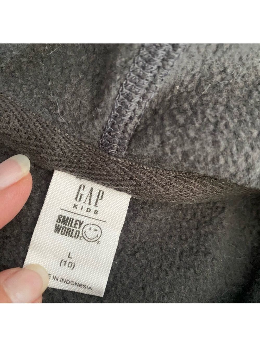 Smiley Face Hoodie Charcoal Sz Large Kids Gap - Picture 5 of 6